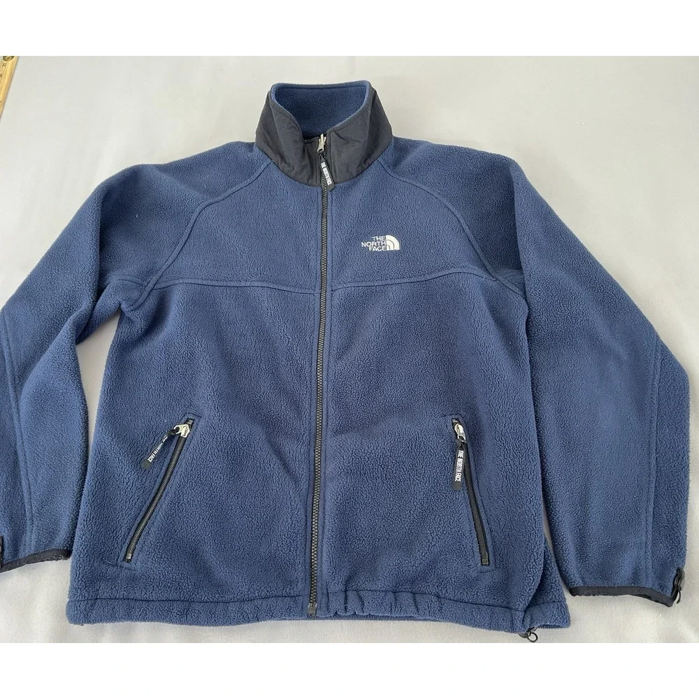VTG The North Face Men's Sz Medium Full Zip Fleece Polartec Jacket Navy Blue Y2K